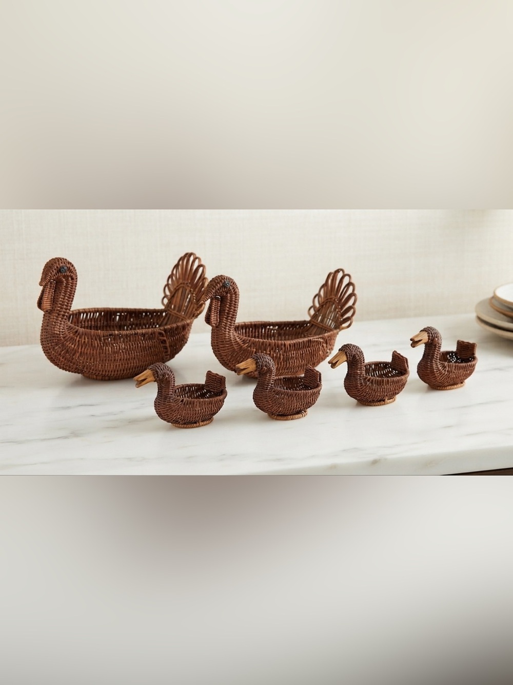 Vintage Handwoven Turkey  Basket Set of 6 in Brown - Decorative Nesting Baskets